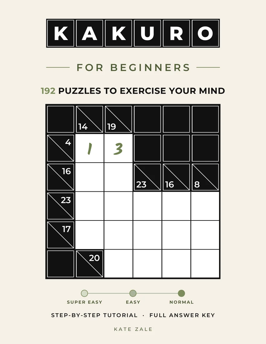 Book cover: Kakuro Puzzle Book for Beginners